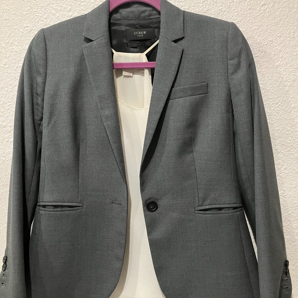 J. Crew 1035 Petite Grey Blazer Super 120s, Size 2P